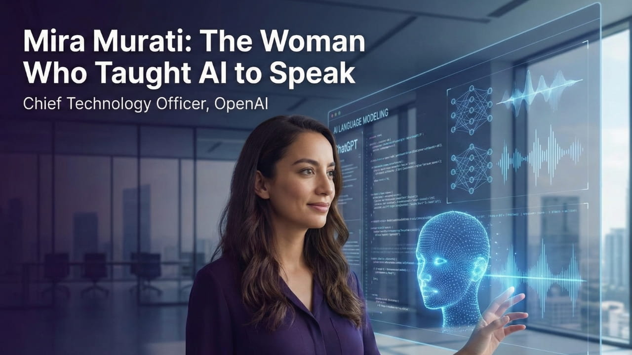 Mira Murati giving a presentation about artificial intelligence and future technology